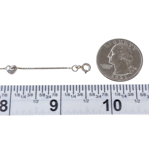 Estate Sterling Silver 925 Heart Bead Box Chain Anklet 8.5"-9.5" - Picture 5 of 6